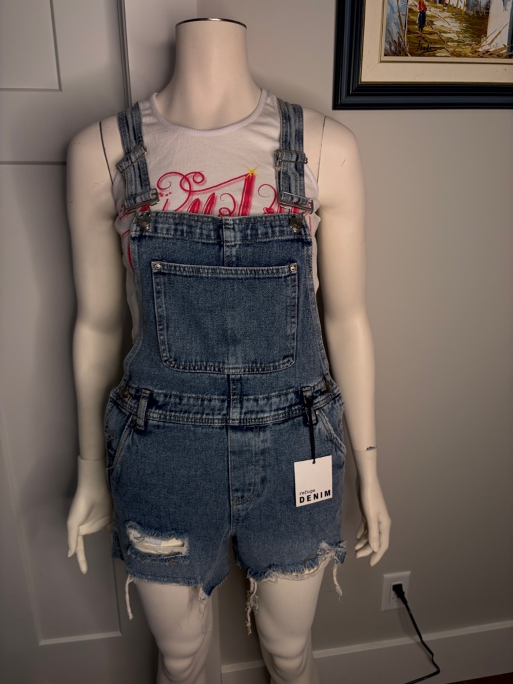 refuge Light Blue Denim Short Overalls